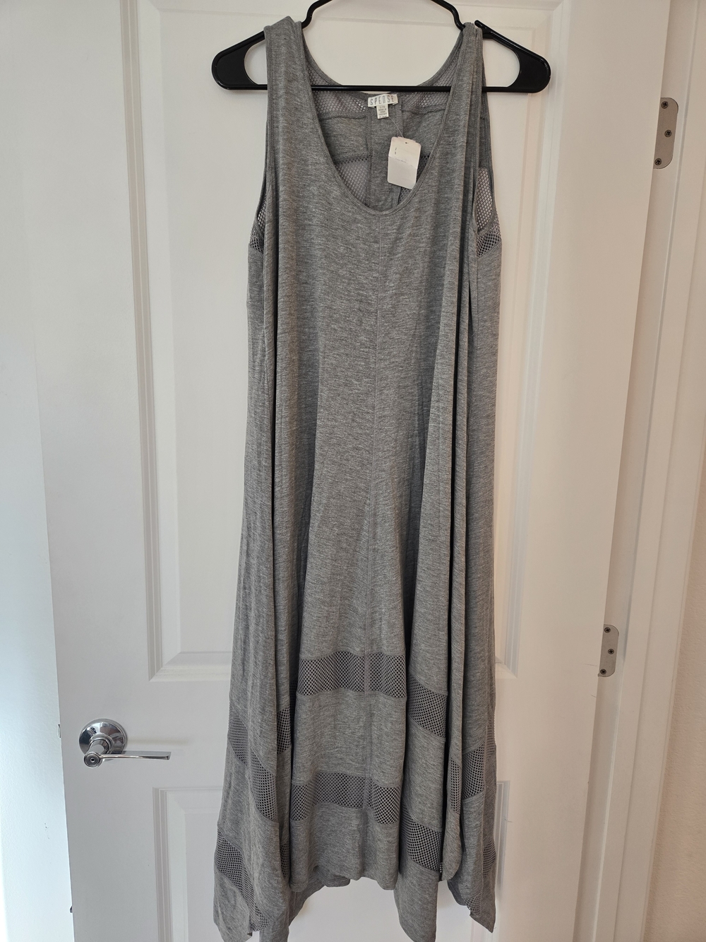 Spense Light Grey Sleeveless Maxi Dress with Mesh Panels
